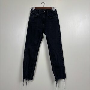 Zara Jeans Womens 4 Black Straight Leg Mid Rise Zip Fly Raw‎ Hem City Denim
